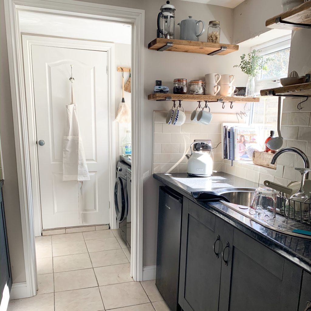 wide shot of the grey kitchen in The house in Deal, a holiday cottage in Deal Kent
