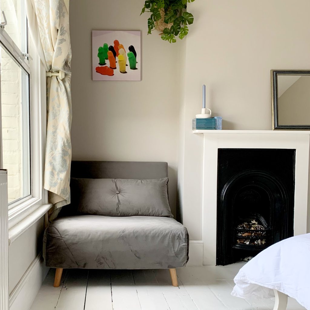 the house in deal second bedroom, a grey chair bed