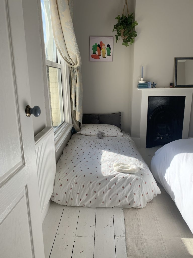 a picture of the chair bed made up in the back bedroom at the house in deal, a holiday cottage to rent in deal kent