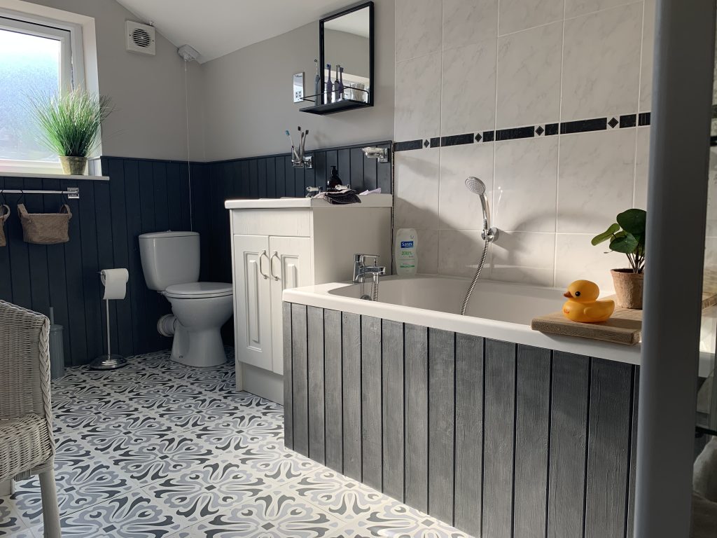 wide shot of the bathroom at the house in deal a holiday cottage to rent in deal kent
