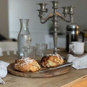 A picture os Swedish Fika buns on the table at The House in Deal, a holiday cottage for rent in Deal kent
